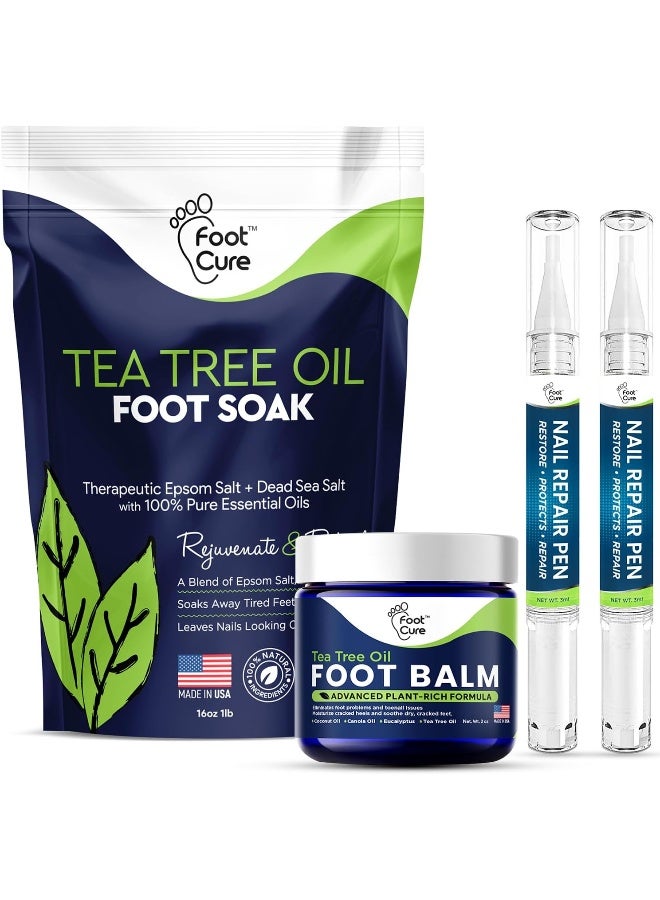 FOOT CURE Toenail Fungus Treatment Kit Extra Strength - Soak, Repair Pen & Tea Tree Balm - Image 1